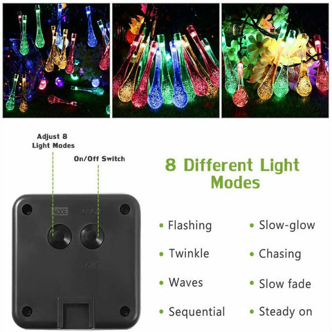 7m 50LED Solar Powered Fairy String Light Raindrop Outdoor Party Decor Tree Lamp
