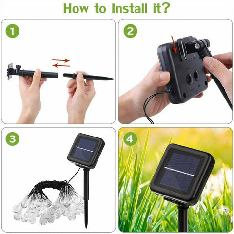 7m 50LED Solar Powered Fairy String Light Raindrop Outdoor Party Decor Tree Lamp