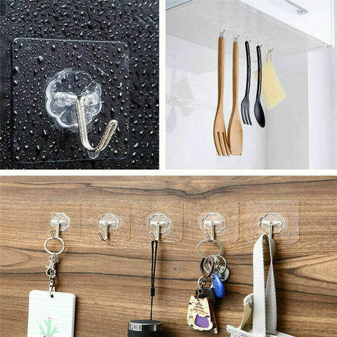 12-48X Clear Seamless Removable Adhesive Hook Strong Stick Wall Hook Kitchen Hanger