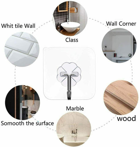 12-48X Clear Seamless Removable Adhesive Hook Strong Stick Wall Hook Kitchen Hanger