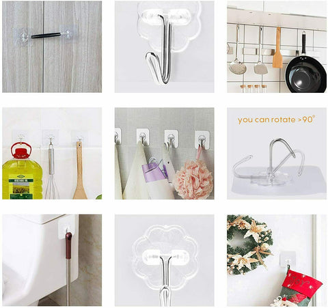 12-48X Clear Seamless Removable Adhesive Hook Strong Stick Wall Hook Kitchen Hanger
