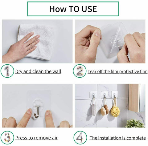 12-48X Clear Seamless Removable Adhesive Hook Strong Stick Wall Hook Kitchen Hanger