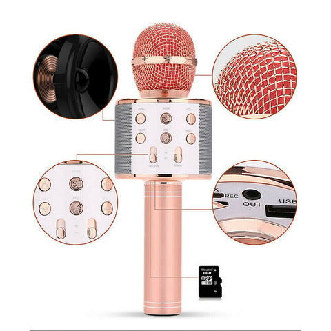 Karaoke Microphone Speaker Wireless Bluetooth Handheld Mic USB Player KTV WS858