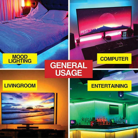 RGB 90 LED 3M Strip Lights - 12V USB Power 16 Colours 5 Modes w Remote Control