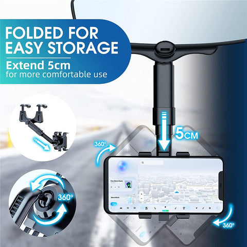 360°Car Rear View Mirror Mount Holder Retratable GPS Stand Universal for iPhone