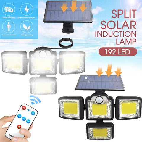 Motion Sensor 4 Head 192 LED Solar Lights Street Light Garden Wall Security Lamp