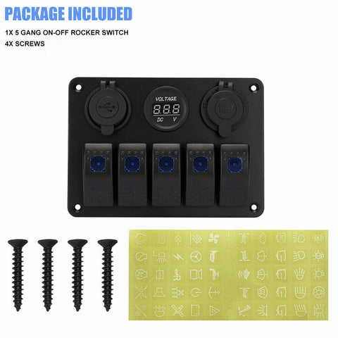12V 6 Gang Switch Panel LED Light Rocker Circuit Breaker For Car RV Boat Marine