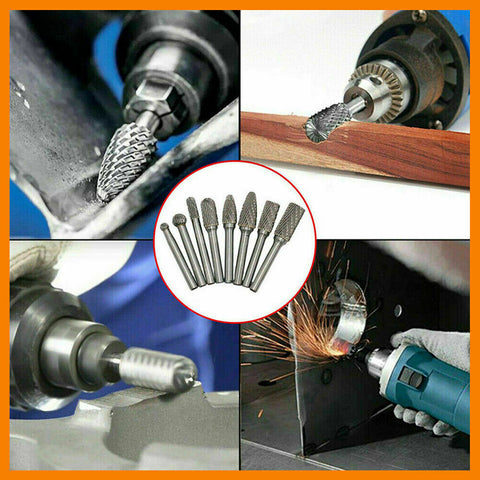 1/4" 6mm Shank Tungsten Carbide Rotary Burr Bur Die Grinder Carving Bits 8Pcs