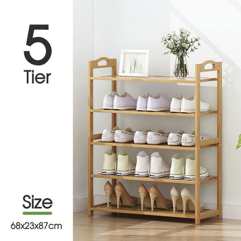 3 4 5 6 Tier Layer Shoe Rack Bamboo Wooden Shelf Stand Storage Organizer