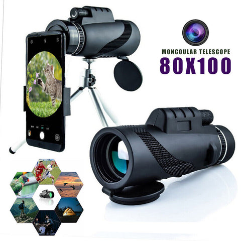 Durable Portable Telescope Monocular Travel Low Light Vision Phone Clip +Tripod