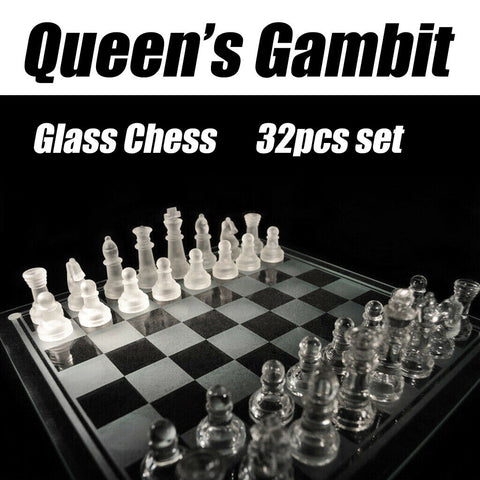 32pcs Glass Chess Set Frosted Board Game Elegant Crystal Queen's Gambit Display