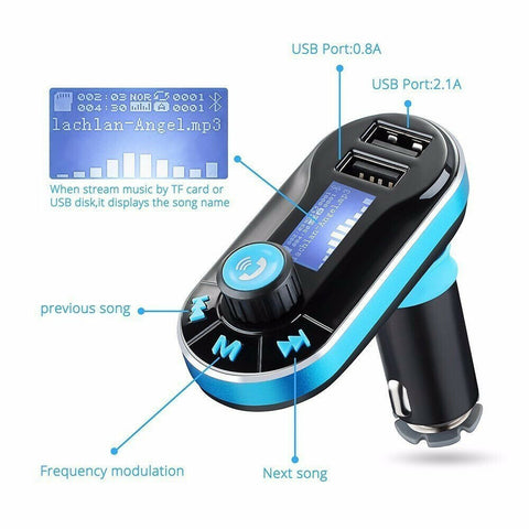 Bluetooth Radio Car Wireless FM Transmitter Dual USB Charger MP3 Music Player