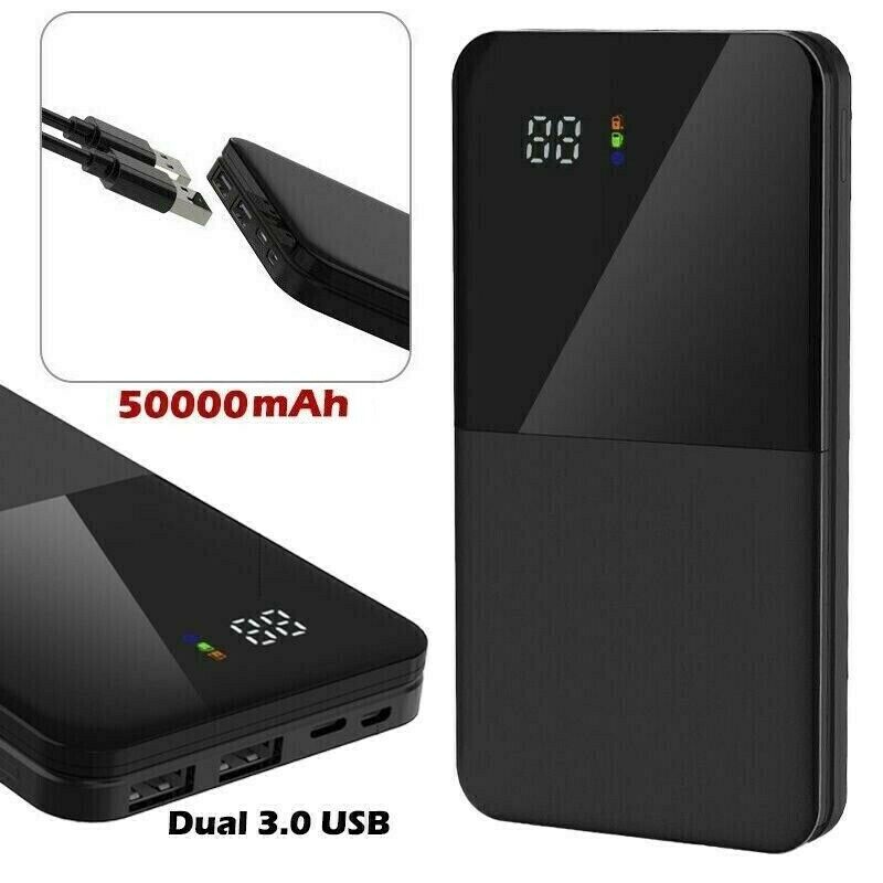 50000mAh Portable Power Bank Charger With LCD 2USB External Battery Pack