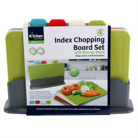 Coloured Chopping Board Set Cutting Boards Index With Stand Holder Juice Grooves