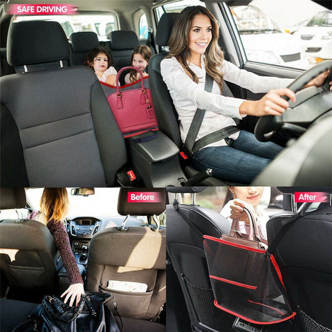 Upgraded Car Net Pocket Handbag Mesh Holder Purse Organizer Seat Side Storage