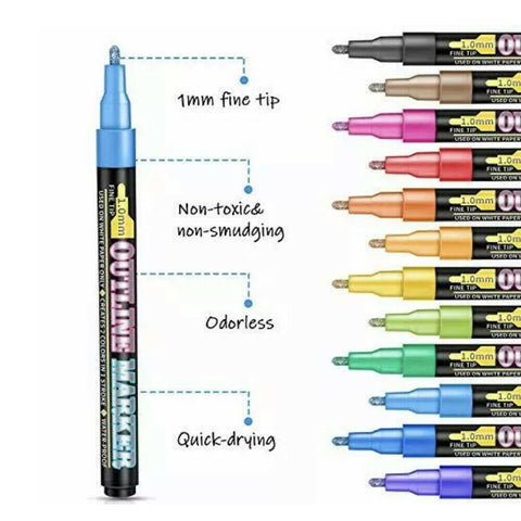 8/12/24 Color Multicolored Super Squiggles Outline Marker Pen Set Painting Art