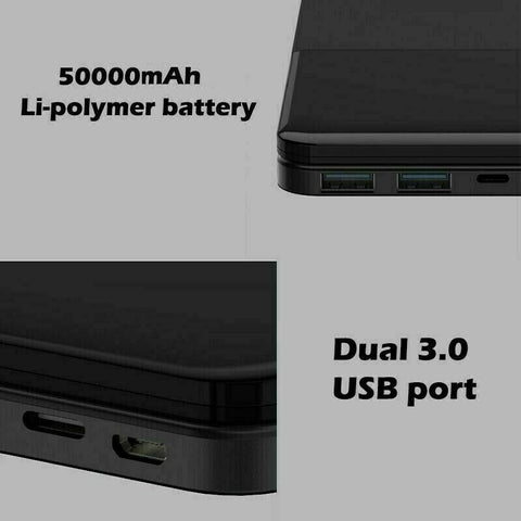 50000mAh Portable Power Bank Charger With LCD 2USB External Battery Pack