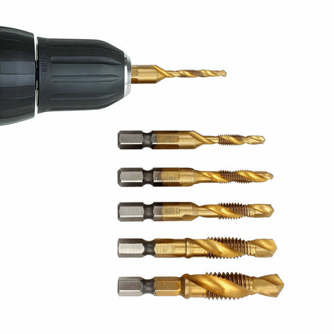 6pcs Drill Tap Countersink Deburr Set Metric Combination Drill Tap Bit M3-M10 OZ