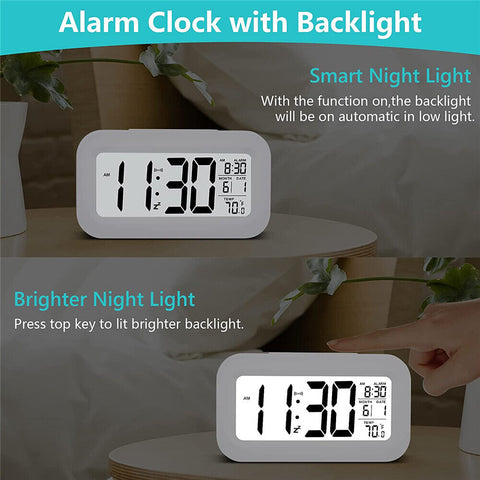 Battery Operated LED Display Digital Alarm Clock Snooze Date Temperature Snooze