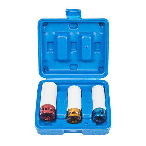 3pc Alloy Wheel Deep Impact Nut Socket Set 17, 19, 21mm 1/2'' with Nylon Sleeve