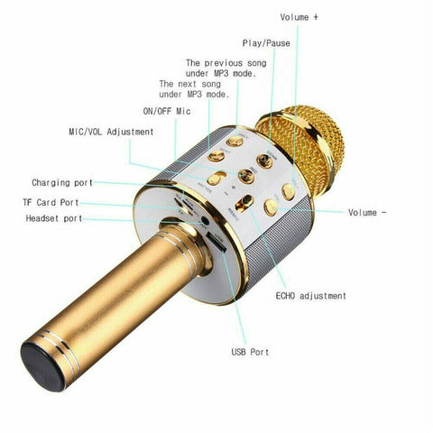 Karaoke Microphone Speaker Wireless Bluetooth Handheld Mic USB Player KTV WS858