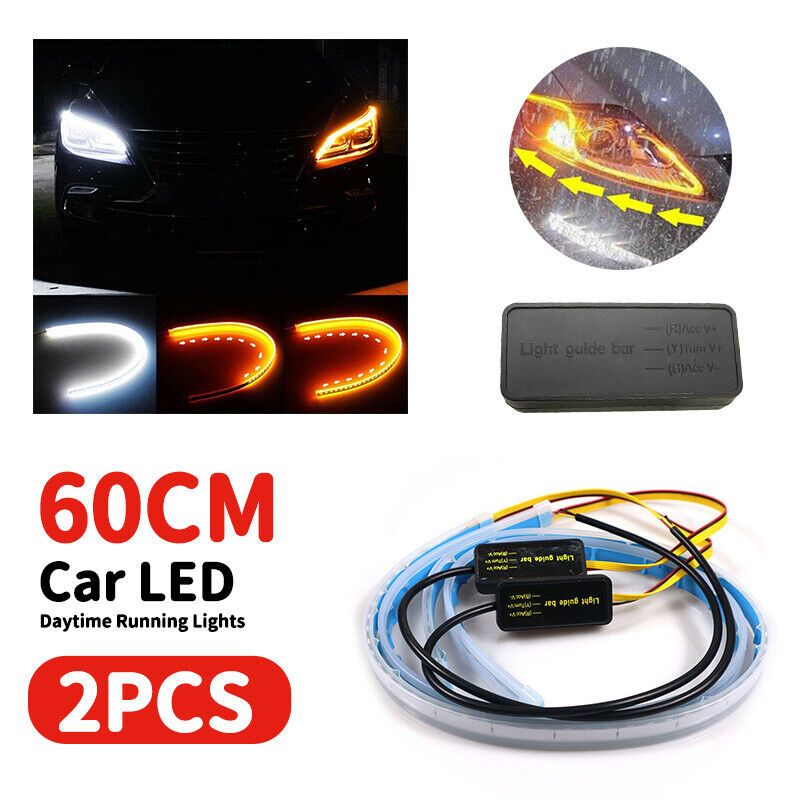 2PCS 60cm Sequential LED Strip Indicator Turn Signal DRL Daytime Running Lights