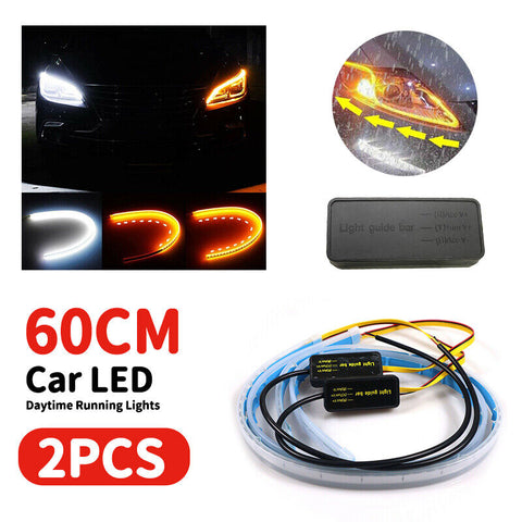 2PCS 60cm Sequential LED Strip Indicator Turn Signal DRL Daytime Running Lights