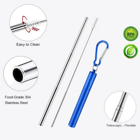 5 sets Reusable Collapsible Stainless Steel Straws Metal Straw+Brush Value Set