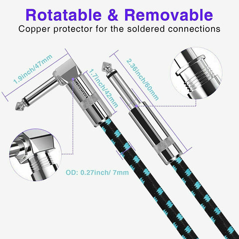 Electric Guitar Lead Cord Cable 6.35mm 1/4" Jacks