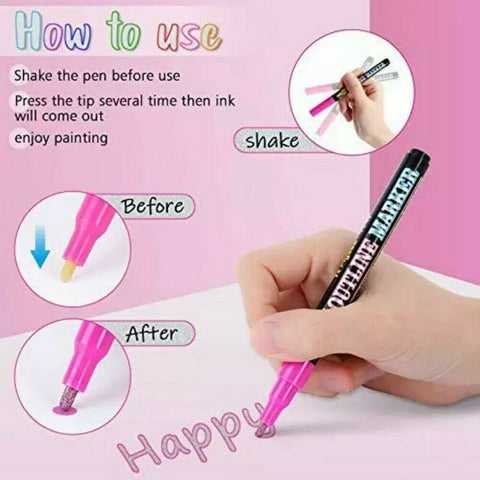 8/12/24 Color Multicolored Super Squiggles Outline Marker Pen Set Painting Art