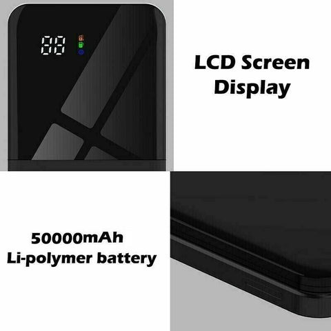 50000mAh Portable Power Bank Charger With LCD 2USB External Battery Pack