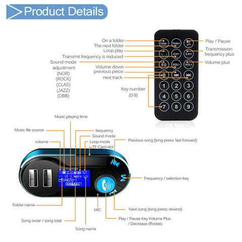 Bluetooth Radio Car Wireless FM Transmitter Dual USB Charger MP3 Music Player
