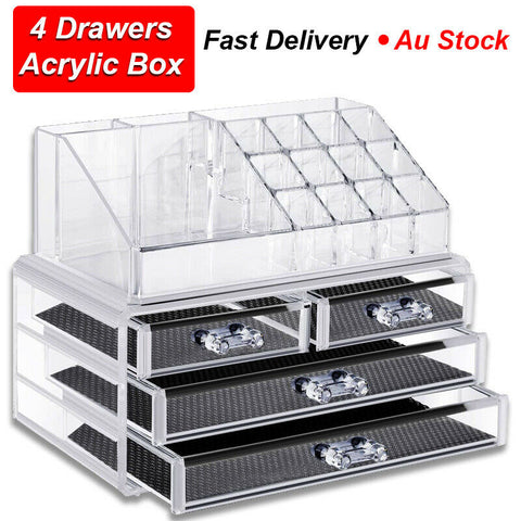 4-Drawer Clear Acrylic Box Organizer Storage Jewellery Makeup Cosmetic Holder