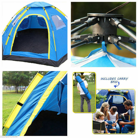 6 PERSON INSTANT POP UP T CAMPING TENT EASY SETS HIKING CAMPING OUTDOOR BLUE CAMO