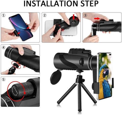 Durable Portable Telescope Monocular Travel Low Light Vision Phone Clip +Tripod