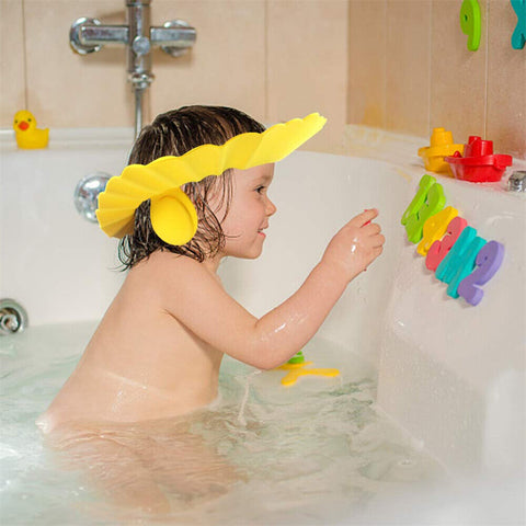 ADJUSTABLE BABY SHOWER CAP CHILDREN BATH HAT SHAMPOO SHIELD WASH HAIR EAR COVERS