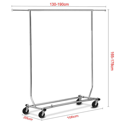 Collapsible Adjustable Single Rail Rolling Garment Cloth Coat Rack Hanger Dryer