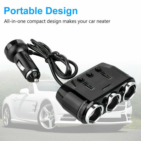 12V 3-USB Port LCD Car Charger Lighter Double Power Adapter Socket Splitter AU