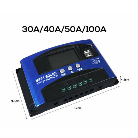 30/40/50/100A Solar Panel Charge Controller 12V 24V Regulator Auto Dual USB Mppt