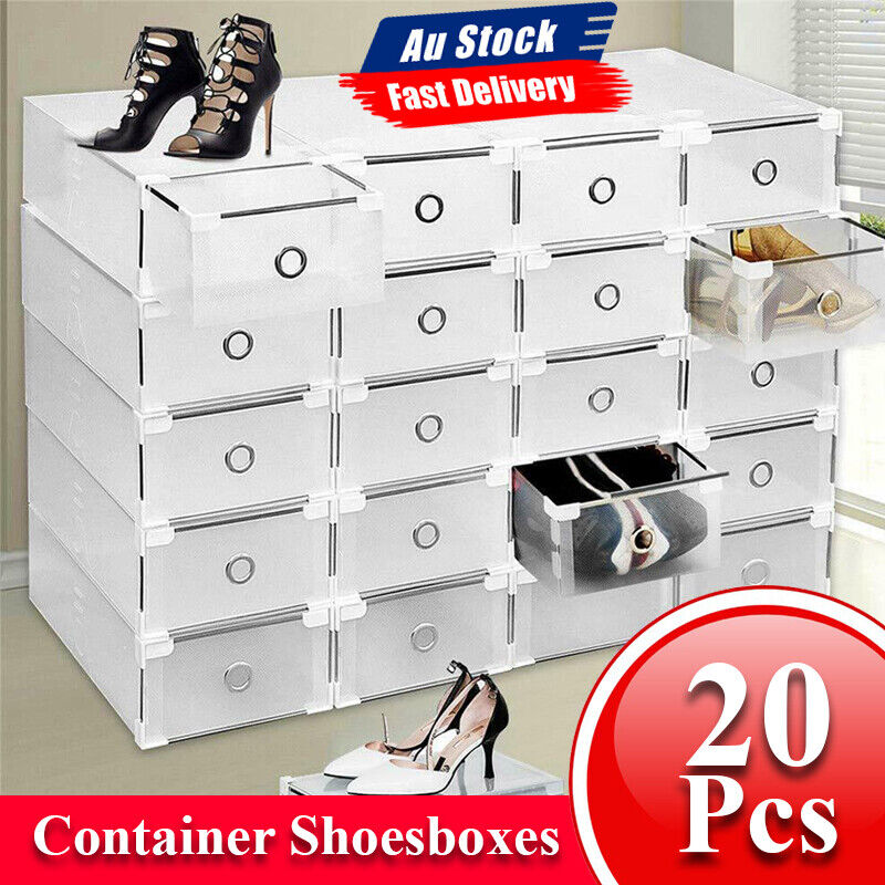 20pcs Stackable Foldable Clear Shoe Storage Cases Drawer Boxes Wardrobe