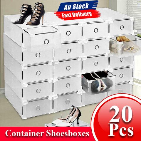 20pcs Stackable Foldable Clear Shoe Storage Cases Drawer Boxes Wardrobe