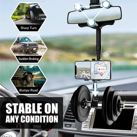 360°Car Rear View Mirror Mount Holder Retratable GPS Stand Universal for iPhone