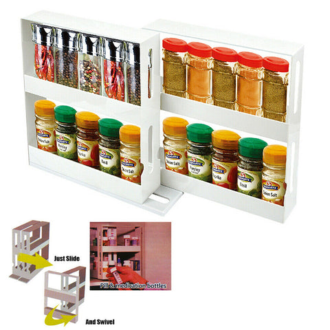 Slide Out Cabinet Kitchen Storage Cupboard Spice Rack Holder Swivel Organizer