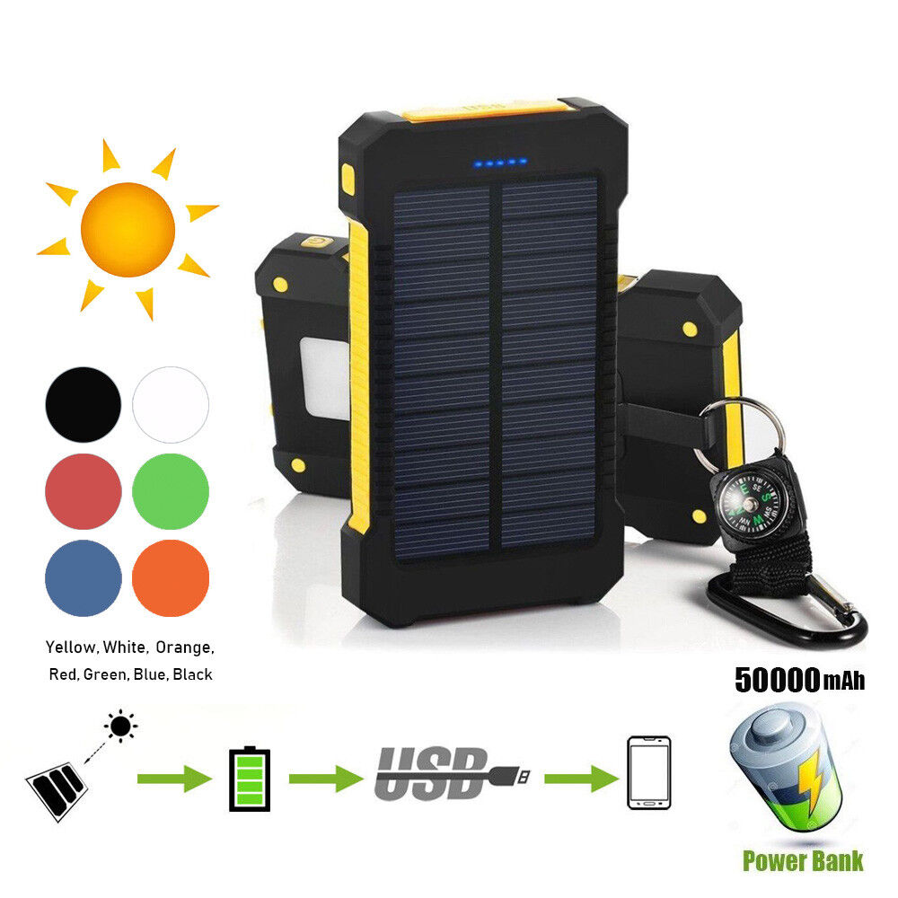 50000mah Dual USB Solar Power Bank Portable External Battery Phone Charger AU
