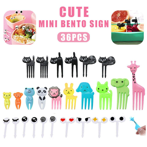 36PCS Kids' Animal Forks Decor Mini Food Lunch Box Accessory Fruit Picks Tool