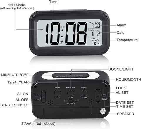 Battery Operated LED Display Digital Alarm Clock Snooze Date Temperature Snooze