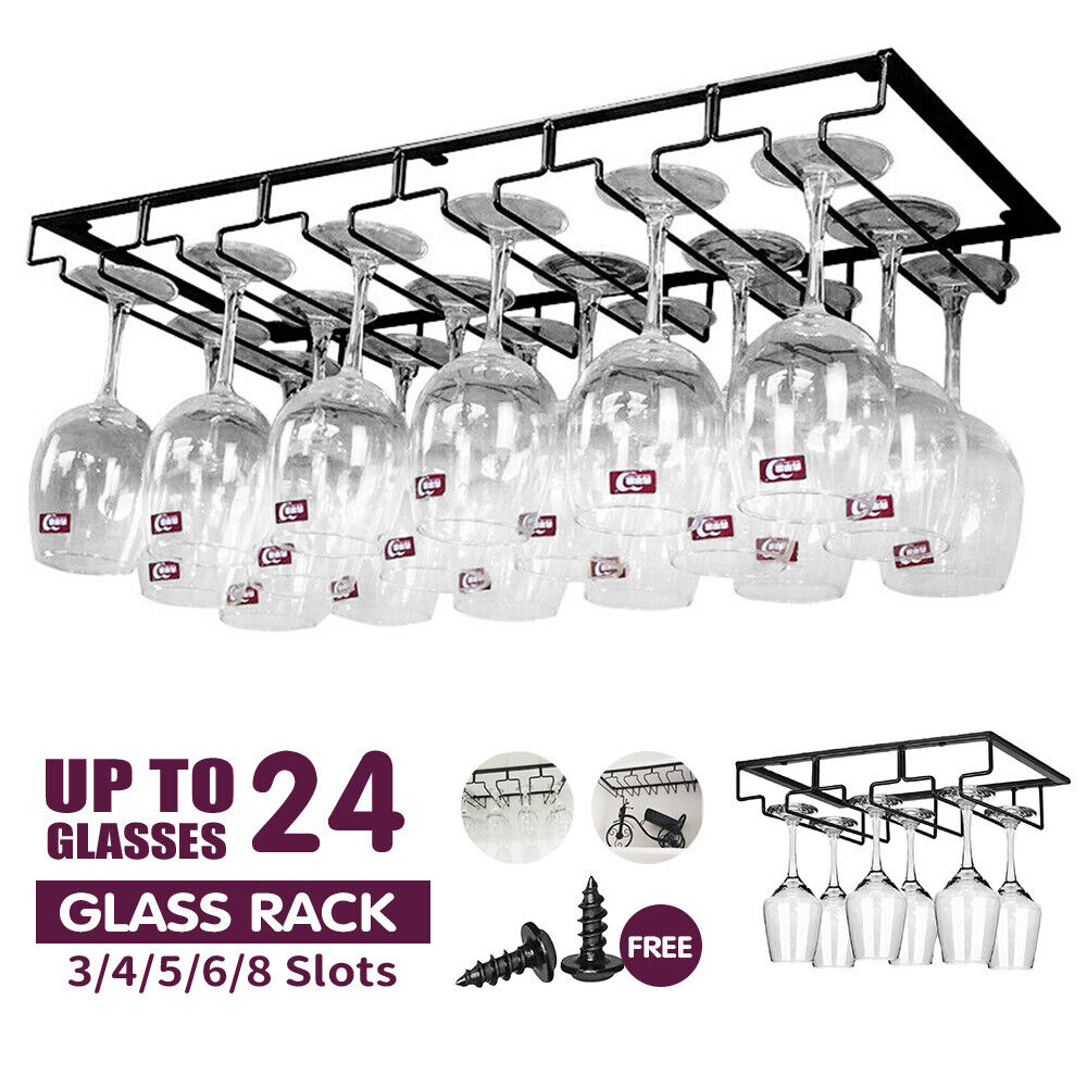 3/4/5/6/8 Slots Wine Glass Rack Holder Wall Hanger Hanging Bar Storage Rack AU