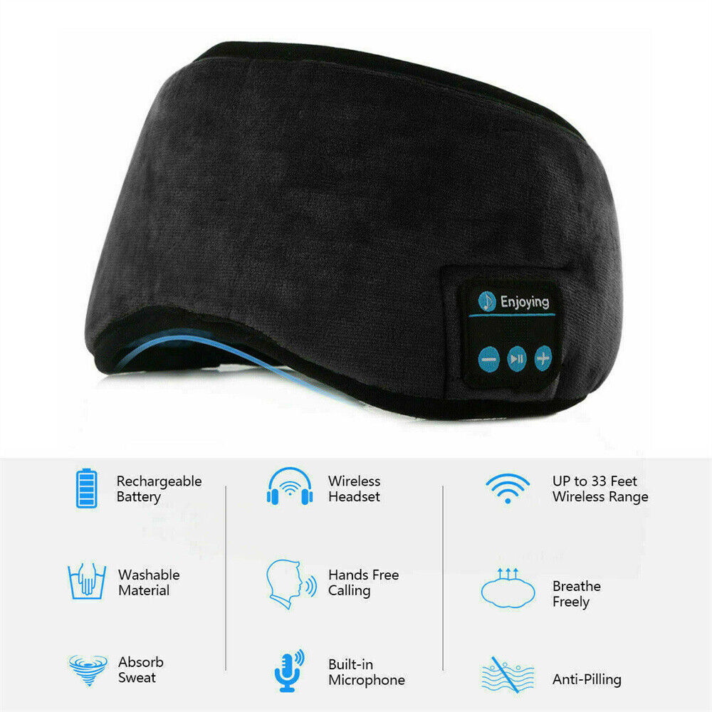 Wireless Bluetooth 5.0 Stereo Eye Mask Headphones Earphone Sleep Music Mask PB