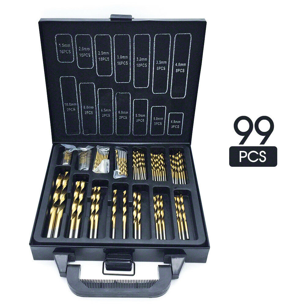 99PC METRIC TITANIUM DRILL BIT SET IN METAL CASE