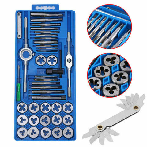 40PCS TAP & DIE SET HARDENED METRIC Screw Thread Taper Drill Tool Kit Blue NEW